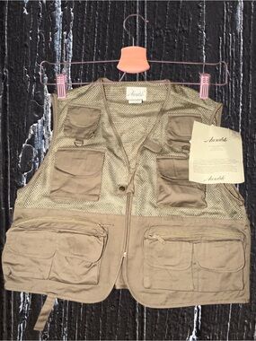 Vintage Fly Fishing Ausable Mesh Utility Vest in Khaki Sz XL